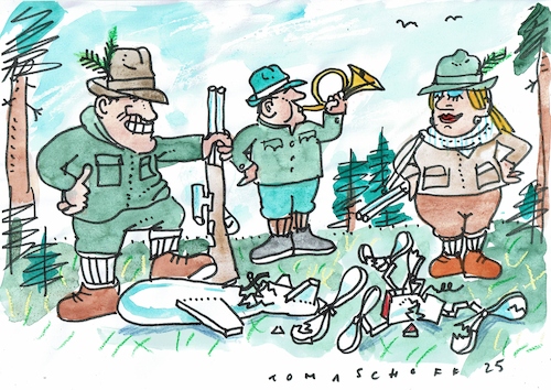 Cartoon: Halali (medium) by Jan Tomaschoff tagged drohnen,jagd,militär,drohnen,jagd,militär