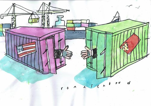 Cartoon: Handelswaffenstillstand (medium) by Jan Tomaschoff tagged handelskrieg,usa,china,handelskrieg,usa,china