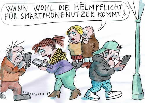 Cartoon: Helmpflicht (medium) by Jan Tomaschoff tagged handy,konzentration,kommunikation,handy,konzentration,kommunikation