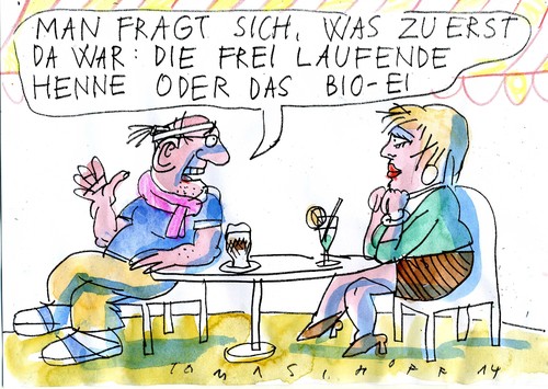Cartoon: Henne oder Ei (medium) by Jan Tomaschoff tagged öko,öko