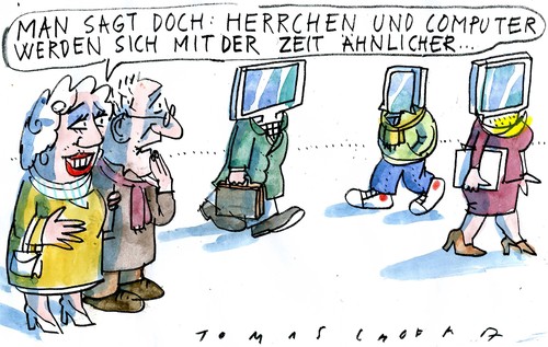 Cartoon: Herrchen und PC (medium) by Jan Tomaschoff tagged pc,abhängigkeit,pc,abhängigkeit
