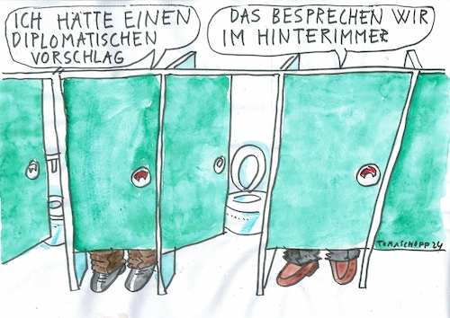 Cartoon: Hinterzimmerdiplomatie (medium) by Jan Tomaschoff tagged diplomatie,hinterzimmer,geheimhaltung,diplomatie,hinterzimmer,geheimhaltung