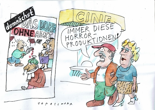 Cartoon: Horror (medium) by Jan Tomaschoff tagged ärztemangel,dorf,stadt,lend,ärztemangel,dorf,stadt,lend