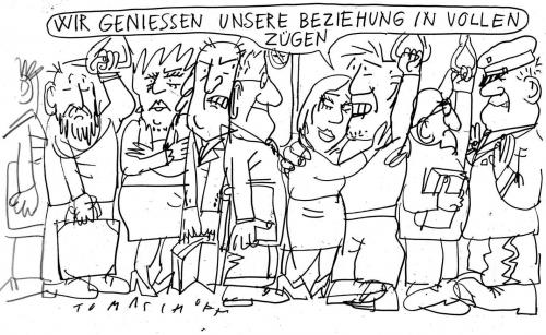 Cartoon: In vollen Zügen (medium) by Jan Tomaschoff tagged deutsche,bahn,mehdorn,deutsche bahn,bahn,db,ice,passagiere,fahrgäste,fahrgast,stehplatz,voll,überfüllung,überfüllt,zug,reise,ferien,verreisen,urlaub,transportmittel,verkehr,hartmut mehdorn,liebe,verliebt,service,deutsche,hartmut,mehdorn