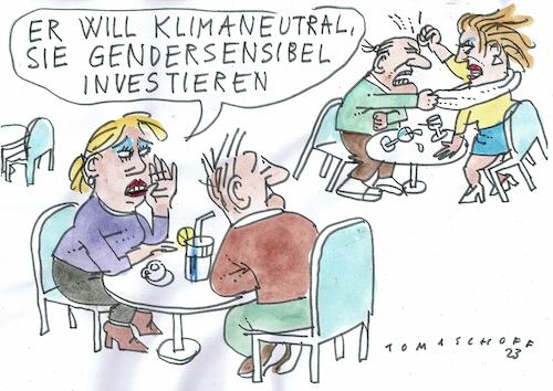 Cartoon: investieren (medium) by Jan Tomaschoff tagged ideale,geld,klima,gender,ideale,geld,klima,gender