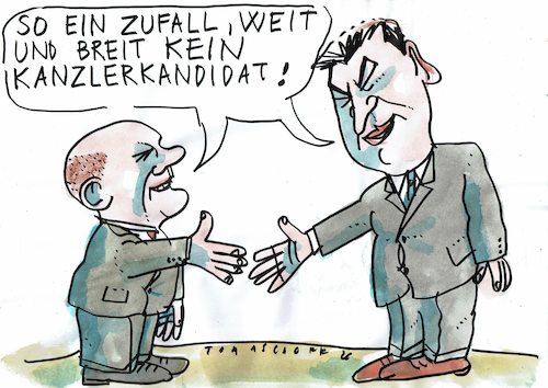Cartoon: K Frage (medium) by Jan Tomaschoff tagged kanzlerkandidaten,scholz,söder,kanzlerkandidaten,scholz,söder