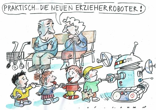 Cartoon: Kita (medium) by Jan Tomaschoff tagged erzieher,fachkräftemangel,roboter,erzieher,fachkräftemangel,roboter