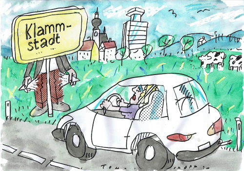 Cartoon: Klamm (medium) by Jan Tomaschoff tagged stadt,schulden,stadt,schulden