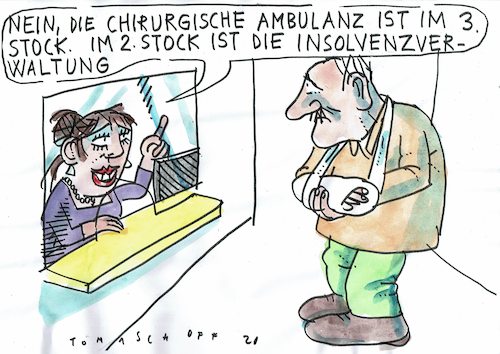 Cartoon: Klinik (medium) by Jan Tomaschoff tagged klinik,insolvenz,klinik,insolvenz