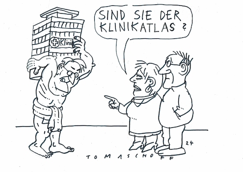Cartoon: Klinikatlas (medium) by Jan Tomaschoff tagged krankenhausreform,klinikatlas,lauterbach,krankenhausreform,klinikatlas,lauterbach