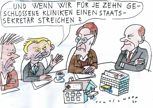 Cartoon: Klinikstreichung (medium) by Jan Tomaschoff tagged lauterbachg,kliniksterben,bürokratie,lauterbachg,kliniksterben,bürokratie