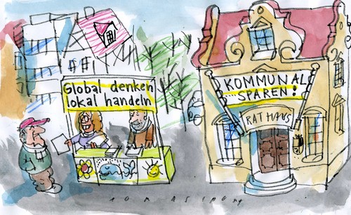Cartoon: Kommune spart (medium) by Jan Tomaschoff tagged verschuldung,verschuldung