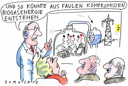 Cartoon: Kompromisse (medium) by Jan Tomaschoff tagged kompromisse,biogas