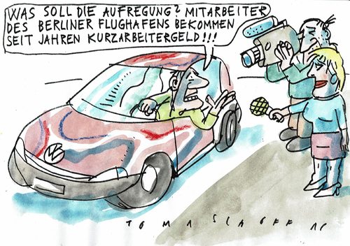 Cartoon: Kurzarbeit (medium) by Jan Tomaschoff tagged berlin,flughafen,vw,vw,flughafen,berlin