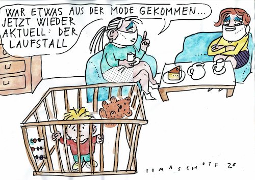 Cartoon: Laufstall (medium) by Jan Tomaschoff tagged corona,lockdown,kinder,corona,lockdown,kinder