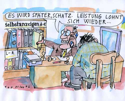 Cartoon: Leistung (medium) by Jan Tomaschoff tagged steuerflucht,steuersünder,schweiz,selbstanzeigen