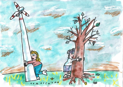 Cartoon: Liebe (medium) by Jan Tomaschoff tagged natur,technik,baum,windkraft,natur,technik,baum,windkraft