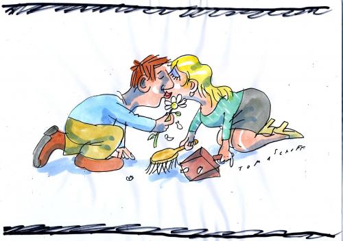 Cartoon: Liebe (medium) by Jan Tomaschoff tagged liebe,love,liebe,partnerschaft,beziehung,partnersuche,putzen,reinigung,reinigen,putzfrau,haushalt,wischen,blume,geschenk,aufmerksamkeit,verliebt,ehe,paar