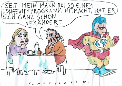 Cartoon: Longevity (medium) by Jan Tomaschoff tagged gesundheit,alter,longevity,glaube,gesundheit,alter,longevity,glaube