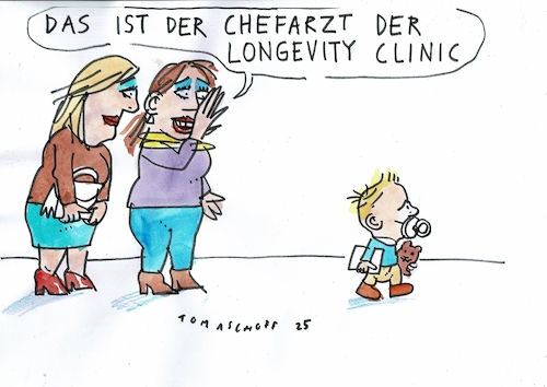 Cartoon: longevity clinic (medium) by Jan Tomaschoff tagged gesundheit,alter,tod,longevity,gesundheit,alter,tod,longevity