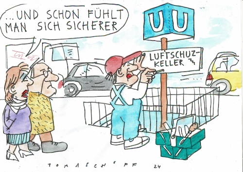 Cartoon: Luftschutz (medium) by Jan Tomaschoff tagged bunker,frieden,krieg,bunker,frieden,krieg