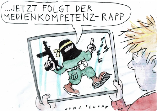 Cartoon: Medienkompetenz (medium) by Jan Tomaschoff tagged soziale,medien,gewalt,jugend,soziale,medien,gewalt,jugend