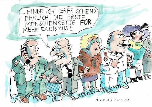 Cartoon: Menschenkette (medium) by Jan Tomaschoff tagged egoismus,gemeinschaft,egoismus,gemeinschaft