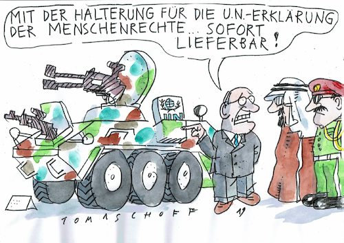 Cartoon: Menschenrechte (medium) by Jan Tomaschoff tagged waffen,export,diktaturen,nahost,waffen,export,diktaturen,nahost