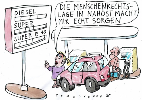Cartoon: Menschenrechte (medium) by Jan Tomaschoff tagged nahost,benzin,menschenrechte,nahost,benzin,menschenrechte