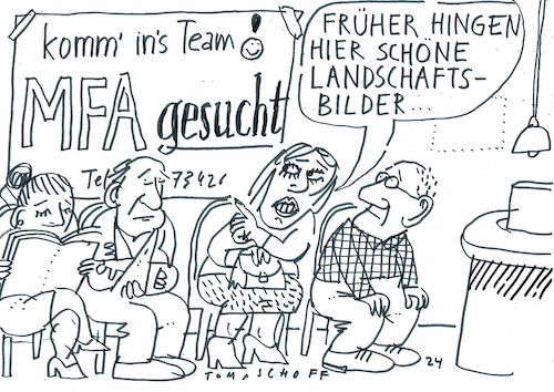 Cartoon: MFA gesucht (medium) by Jan Tomaschoff tagged medizin,praxis,mfa,fachkräftemangel,medizin,praxis,mfa,fachkräftemangel