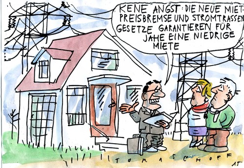 Cartoon: Mietpreisbremse (medium) by Jan Tomaschoff tagged mieten,stromtrassen,mieten,stromtrassen