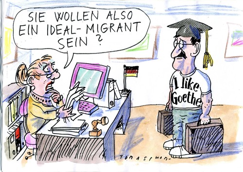 Cartoon: Migration (medium) by Jan Tomaschoff tagged migration,migranten,ausländer,bürger,einbürgerung,migration,migranten,ausländer,bürger,einbürgerung,goethe