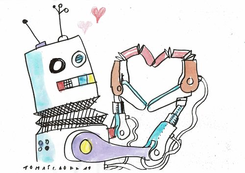 Cartoon: Mit Herz (medium) by Jan Tomaschoff tagged machinen,digitalisierung,gefühle,machinen,digitalisierung,gefühle