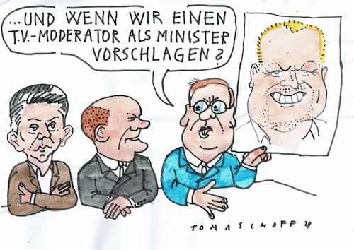 Cartoon: Moderator (medium) by Jan Tomaschoff tagged wahlen,politiker,minister,spd,wahlen,politiker,minister,spd