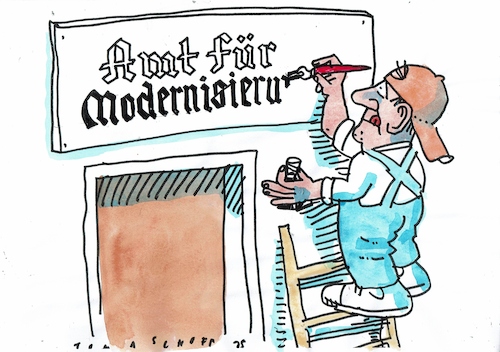 Cartoon: Modernisierung (medium) by Jan Tomaschoff tagged verwaltung,bürokratie,modernisierung,verwaltung,bürokratie,modernisierung