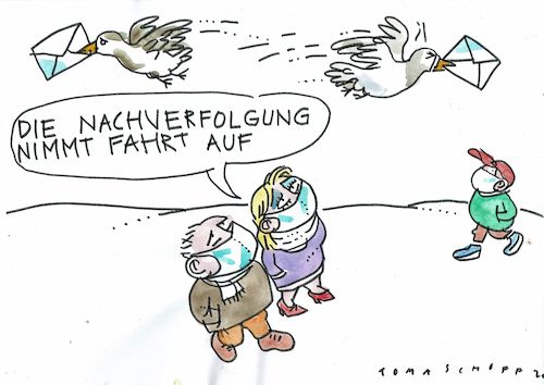 Cartoon: Nachverfolgung (medium) by Jan Tomaschoff tagged corona,digitalisierung,verwaltung,corona,digitalisierung,verwaltung