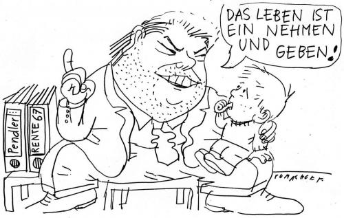 Cartoon: Nehmen und Geben (medium) by Jan Tomaschoff tagged pendler,renten,kinder,spd,beck
