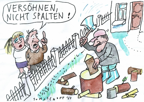 Cartoon: nicht spalten (medium) by Jan Tomaschoff tagged gesellschaft,streitkultur,spaltung,gesellschaft,streitkultur,spaltung
