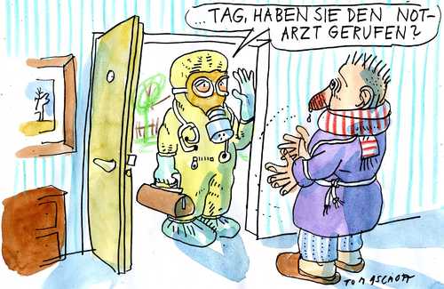 Cartoon: Notarzt (medium) by Jan Tomaschoff tagged ebola,infektion,viren,ebola,infektion,viren