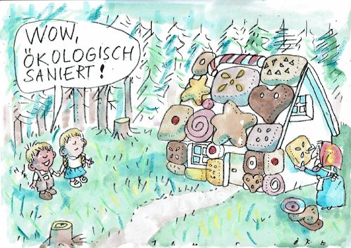 Cartoon: ökologisch saniert (medium) by Jan Tomaschoff tagged umwelt,energie,hausbau,umwelt,energie,hausbau