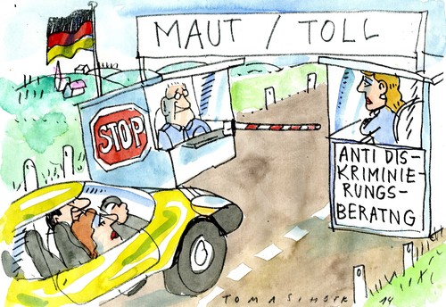 Cartoon: PKW-Maut (medium) by Jan Tomaschoff tagged maut,diskriminierung,maut,diskriminierung