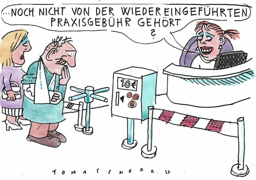 Cartoon: Praxisgebühr (medium) by Jan Tomaschoff tagged gesundheit,kosten,praxisgebühr,sparmaßnahmen,gesundheit,kosten,praxisgebühr,sparmaßnahmen