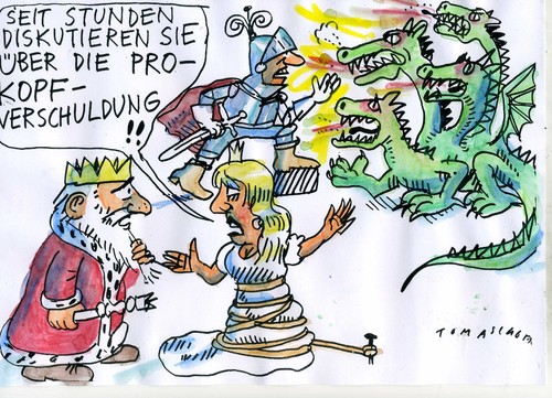 Cartoon: Prokopfverschuldung (medium) by Jan Tomaschoff tagged schulden,staatsschulden,schulden,staatsschulden