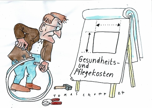 Cartoon: Quadratur (medium) by Jan Tomaschoff tagged gesundheit,pflege,kosten,lauterbach,gesundheit,pflege,kosten,lauterbach