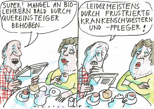 Cartoon: Quereinsteiger (medium) by Jan Tomaschoff tagged fachkräftemangel,pflege,lehrer,fachkräftemangel,pflege,lehrer