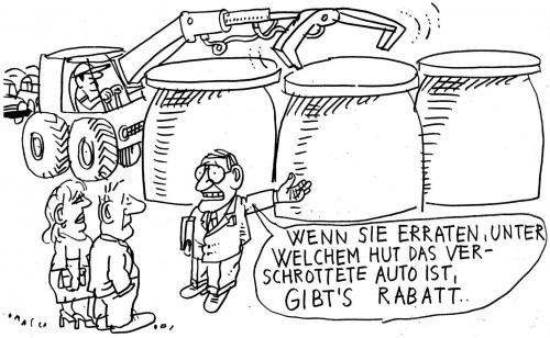 Cartoon: Rabatt (medium) by Jan Tomaschoff tagged rabatt,autoindustrie,abwrackprämie,hütchenspieler
