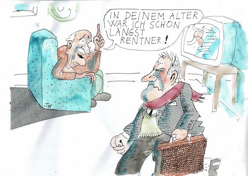 Cartoon: Rentenalter (medium) by Jan Tomaschoff tagged rentenalter,finanzen,staatsschulden,rentenalter,finanzen,staatsschulden
