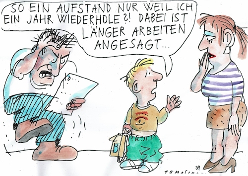 Cartoon: Rentenalter (medium) by Jan Tomaschoff tagged schule,beruf,lebensarbeitszeit,rentenalter,schule,beruf,lebensarbeitszeit,rentenalter