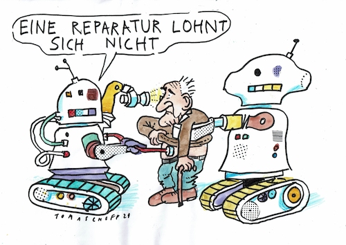 Cartoon: Reparatur (medium) by Jan Tomaschoff tagged alter,recht,auf,reparatur,alter,recht,auf,reparatur