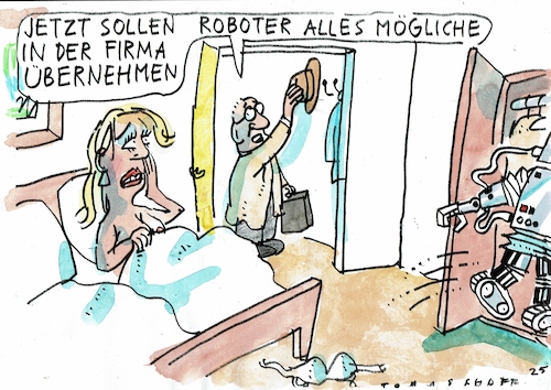 Cartoon: Roboter (medium) by Jan Tomaschoff tagged technik,roboter,mensch,beziehung,ehe,technik,roboter,mensch,beziehung,ehe